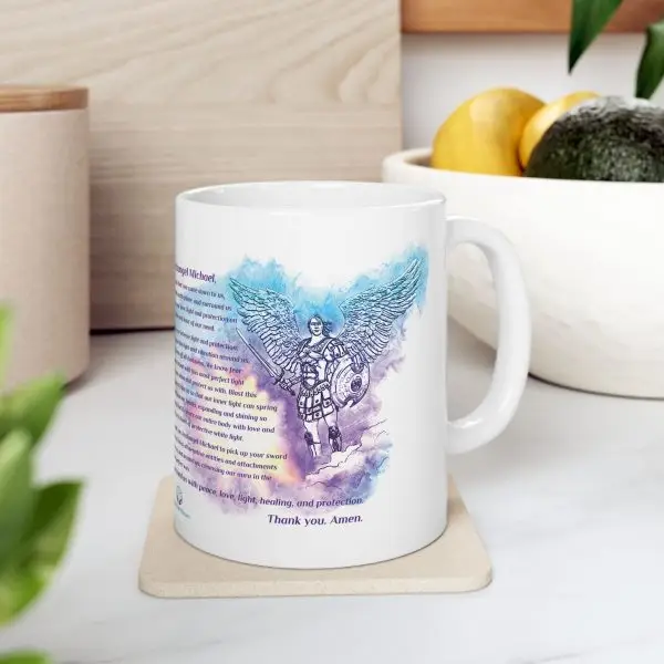 Archangel Michael Prayer ceramic mug with protection prayer design